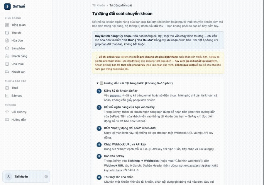 Dán Webhook URL + header vào SePay